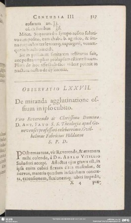 Observatio LXXVII. De miranda agglutinatione ossium in ipso cubito