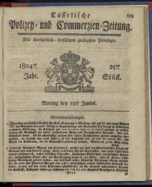 25tes Stueck, Montag den 18ten Junius 1804