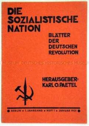 Erste Ausgabe der links-nationalen Monatsschrift "Die sozialistische Nation" u.a. zum "Nationalbolschewismus"