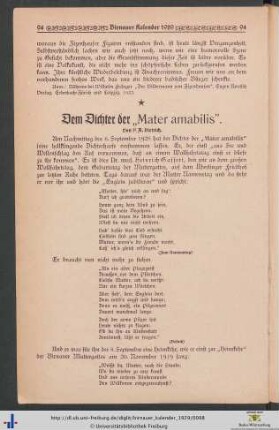 Dem Dichter der "Mater amabilis".