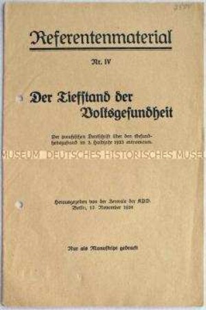 Referentenmaterial der KPD zur Gesundheitspolitik