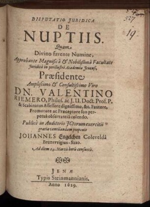 Disputatio Iuridica De Nuptiis