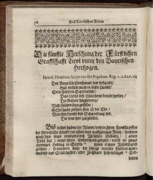 Die fünfte Herschung der Fürstlichen Graffschafft Tirol unter den Bayrischen Hertzogen.