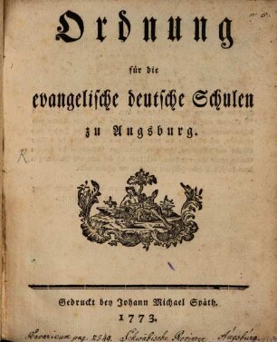 Ordnung für die evangelische deutsche Schulen zu Augsburg