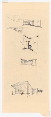 Bundesgartenschau 1955, Kassel: Grundriss und 5 Ansichten Friedhofskapelle
