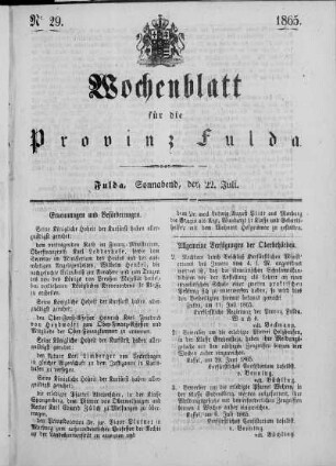 Nr. 29, Ausgabe vom 22. Juli 1865