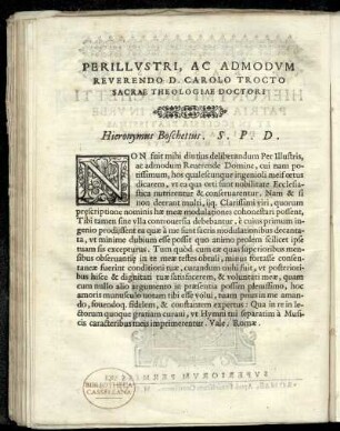Dedikation an Carolo Trocto sacrae theologiae doctori