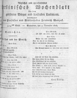 514tes Stück, Sonnabend den 7. November 1818