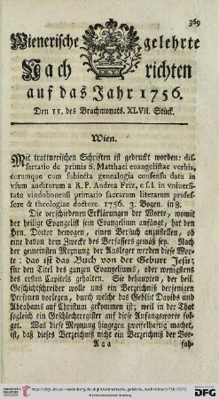 Den 11. des Brachmonats. XLVII. Stück