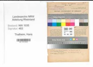 Entnazifizierung Hans Thalheim , geb. 19.01.1903 (Angestellter)