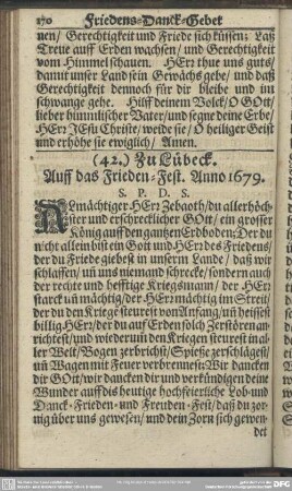 (42.) Zu Lübeck. Auff das Frieden-Fest. Anno 1679