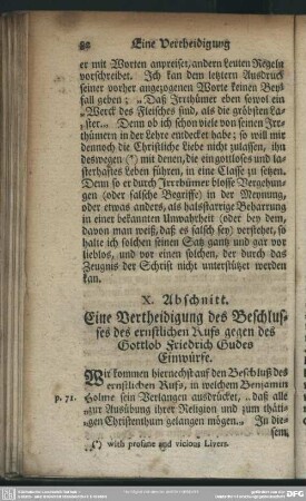 X. Abschnitt. Eine Vertheidigung des Beschlusses des ernstlichen Rufs gegen des Gottlob Friedrich Gudes Einwürfe