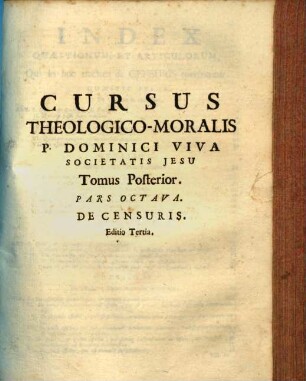 Cursus theologico-moralis, 2,4=8. De Censuris