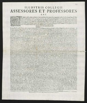 Illustris Collegii Assessores Et Professores L. B. S.