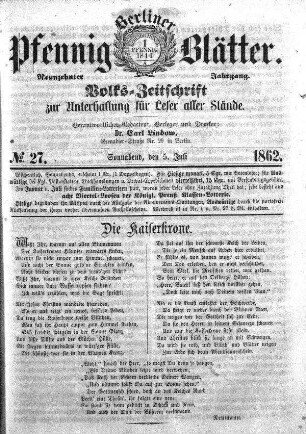 No. 27, Sonnabend, den 5. Juli