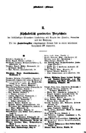 II. Verzeichnis der selbstständigen Einwohner