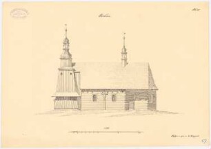 Holzkirche, Pawlau: Seitenansicht 1:100 (aus: Die Holzkirchen und Holztürme der preußischen Ostprovinzen)
