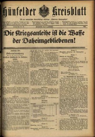 Ausgabe vom Samstag, den 09. September 1916.