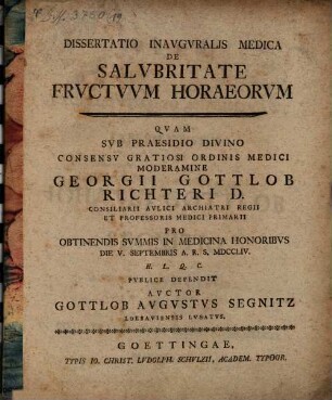 Diss. inaug. med. de salubritate fructuum horaeorum