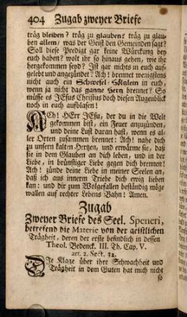 404-410, Zugabe zweyer Briefe des Seel. Speneri.