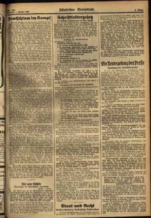 Zweite Ausgabe vom Samstag, den 07. Oktober 1933.