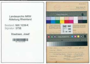 Entnazifizierung Josef Klaahsen , geb. 21.10.1888 (Gaertner)