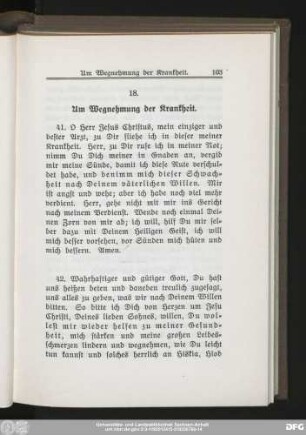 18. Um Wegnehmung der Krankheit.