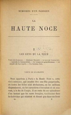 Mémoires d'un parisien : la haute-noce