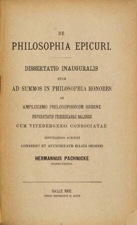 De philosophia Epicuri : (Hallenser Diss.)