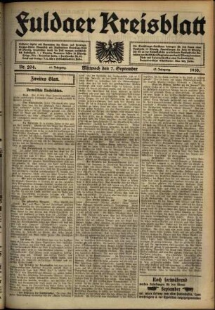 Zweite Ausgabe vom Mittwoch, den 07. September 1910.