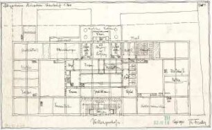 Fischer, Theodor; München - Westend, Bergmannstr.; Ledigenheim - Vorentwurf (Grundriss Keller)