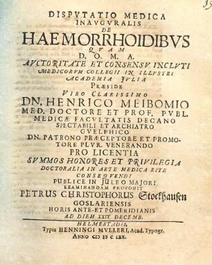 Disputatio Medica Inauguralis De Haemorrhoidibus