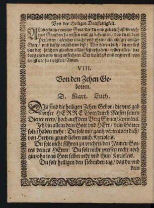 VIII. Von den Zehen Gebotten.