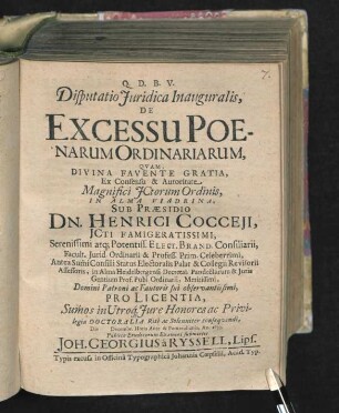 Disputatio Iuridica Inauguralis, De Excessu Poenarum Ordinariarum