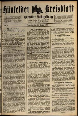Erste Ausgabe vom Donnerstag, den 14. Januar 1926.