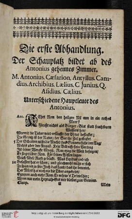 Die erste Abhandlung: Der Schauplatz bildet ab des Antonius geheimes Zimmer