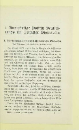 I. Auswärtige Politik Deutschlands im Zeitalter Bismarcks