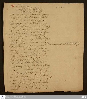 Brief von [August Hermann Francke ?] an Bernhard Walther Marperger.