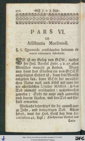 Pars VI. De Assistentia Moribundi.