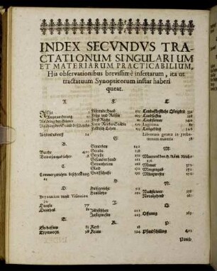 Index Secundus Tractationum Singularium Et Materiarum Practicabilium