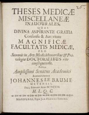 Theses Medicæ Miscellaneæ Inaugurales