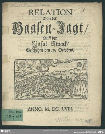 Relation von der Haasen-Jagt auff der Insul Amack, geschehen d. 29. Oct.