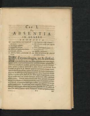 Cap. I. De Absentia In Genere.