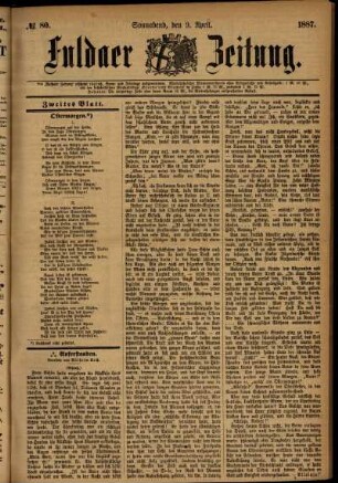 Ausgabe vom Samstag, den 09. April 1887.