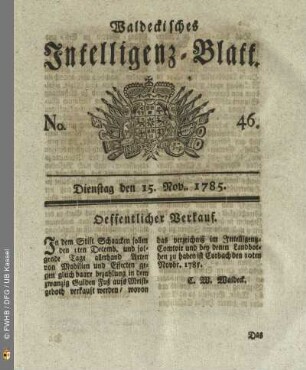 No. 46, Dienstag den 15. Nov. 1785