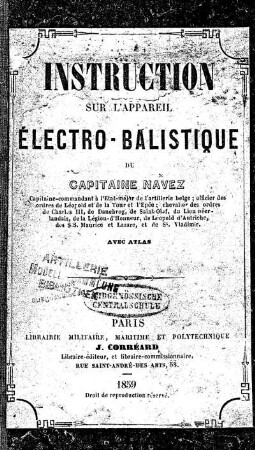 Instruction sur l'appareil électro-balistique