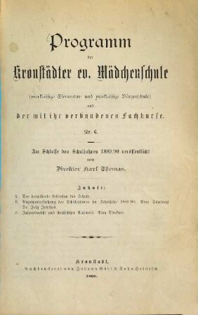 Programm der Kronstädter Evangelischen Mädchenschule. 6. 1889/90 (1890)