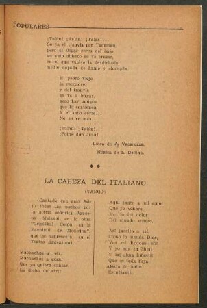 La cabeza del italiano : (Tango)