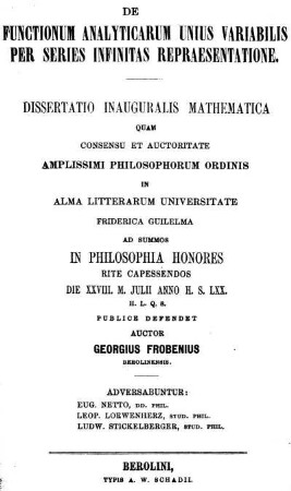 De functionum analyticarum unius variabilis per series infinitas repraesentatione