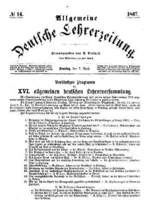 Vorläufiges Programm der XVI. allgemeinen deutschen Lehrerversammlung